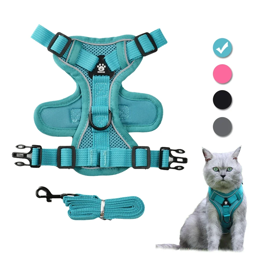 Cat Harness and Leash Set Escape Proof Reflective Outdoor Walking Kitten Vest Chest Strap For Dogs Cats Breathable Pet Harnesses