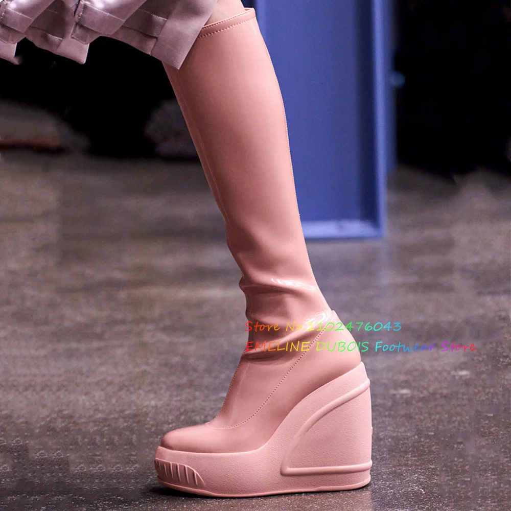 

Fashion New Slope Heel Thick Sole Round Head High Heel Boots Sexy Round Head Women's Plus Size Over Knee Boots Platform Shoes