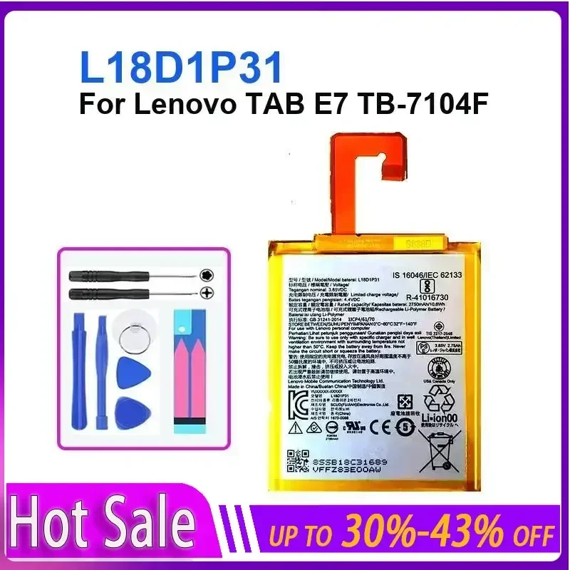 

Аккумулятор для планшета 2750 мАч для Lenovo TAB E7 TB-7104F L18D1P31, аккумуляторы большой емкости + трек, без гарантии