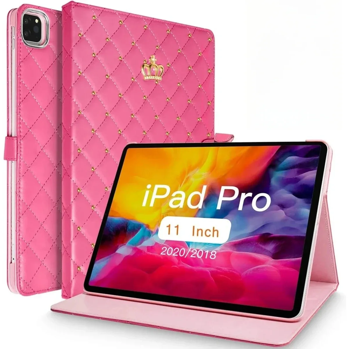 

Чехол Smart Sleep Tablet для iPad 11-го поколения 10-го Air7 11 2025 Pro 11 9,7 10,2 дюйма Mini 7 6 5 4 Роскошная кожаная блестящая корона