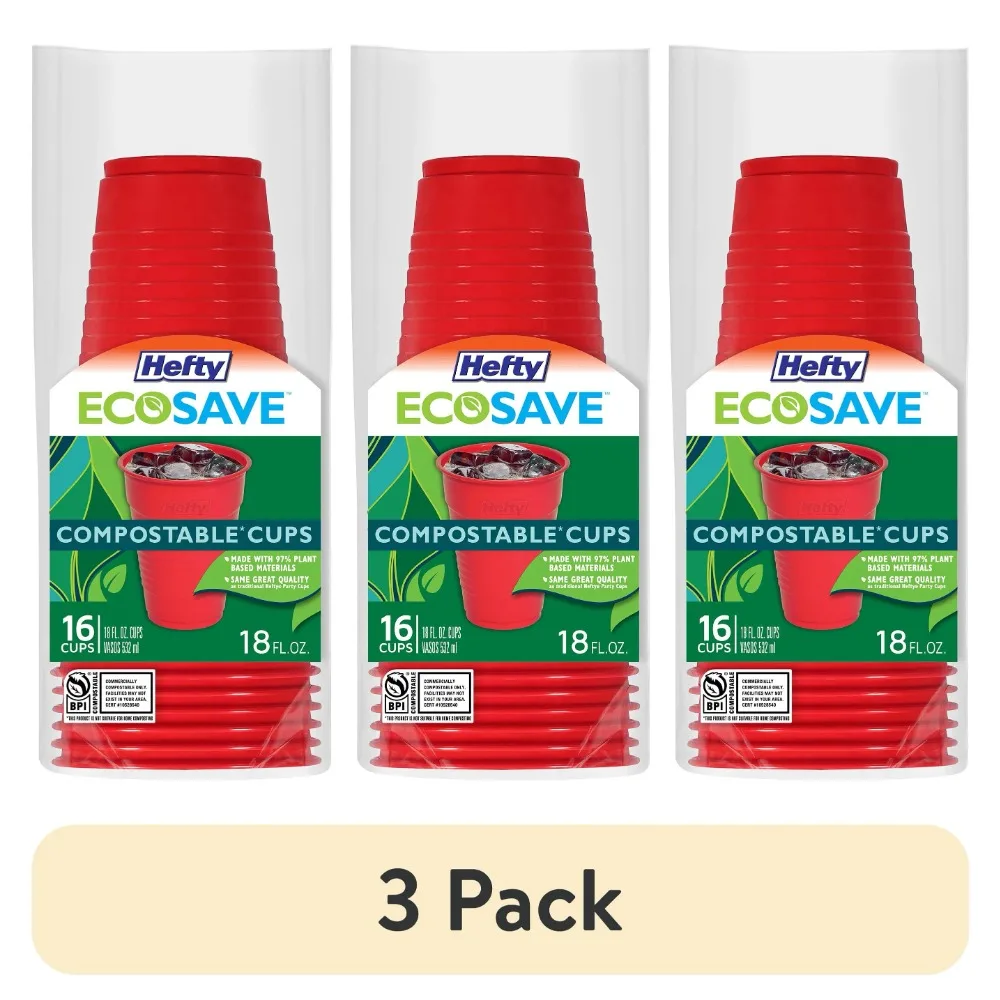 

(3 упаковки) смешиваемые чашки Hefty ECOSAVE, красный, 18 унций, 16 штук США