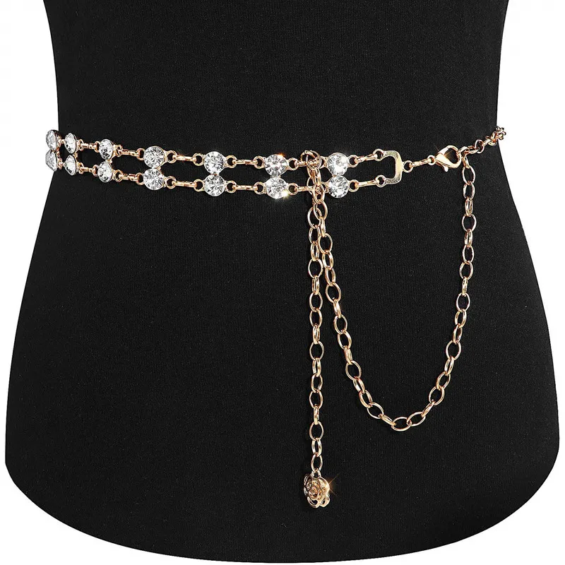 

Metal chain belt fashionable versatile alloy rhinestone women waist chain double row crystal diamond body chain