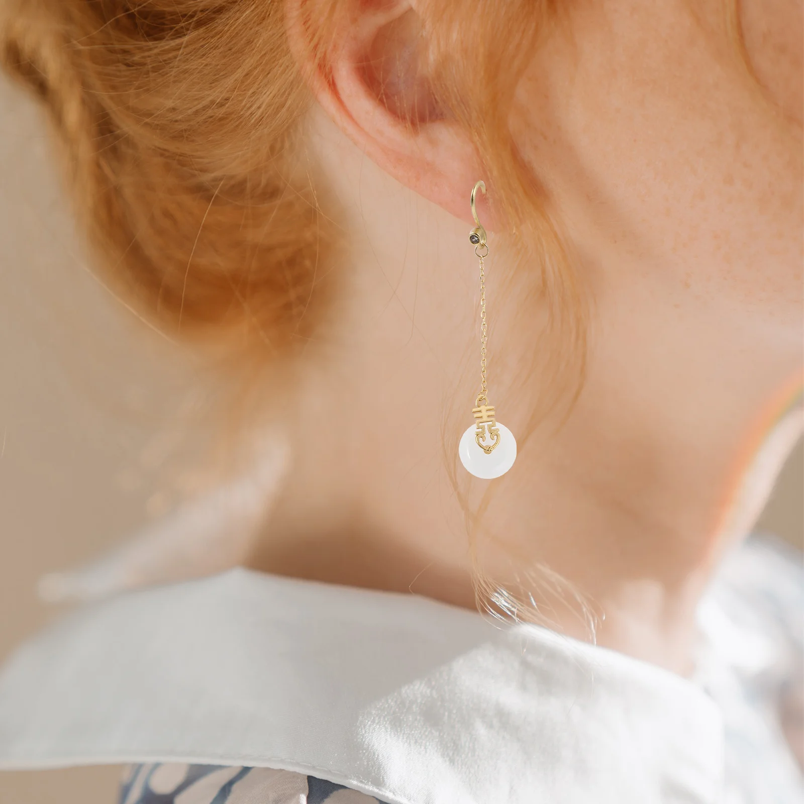 

1Pair Vintage Jade Earrings Lightweight Comfortable Skin Friendly Drop Earrings for Women Party Wedding Daily Wear Fashion