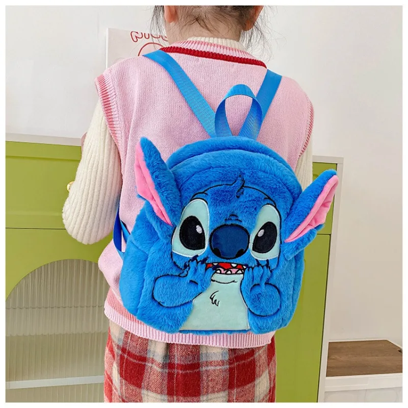 Kawaii Stitch Plush Backpack Blue Pink Funny Cartoon Large-Capacity Schoolbag Student Backpack Kindergarten Bag Kids Gifts