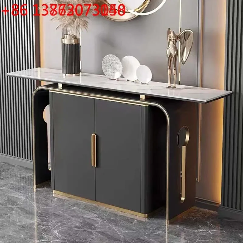 New Chinese light luxury solid wood model room design home front door living room rock slab decorative cabinet