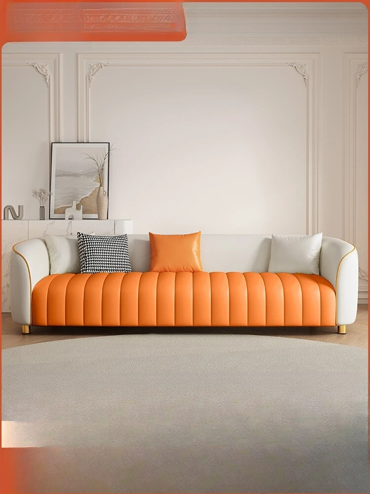 

Light luxury sofa living room Small apartment Modern simple sitting area Reception three-person piano keys Leather art sofa Stra