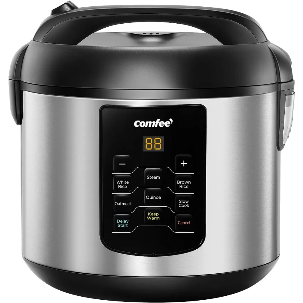 COMFEE' Compact Rice Cooker,6-in-1 Stainless Steel Multi Cooker,Slow Cooker,Steamer,Saute, and Warmer, 2 QT,6 One-Touch Programs