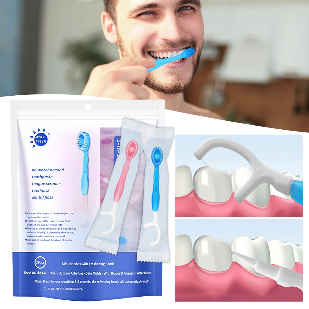 5 In 1 Travel Toothbrush Set Disposable Mini Toothbrushes With Toothpaste Tongue Scraper Flosses Oral Care Kit For Travel
