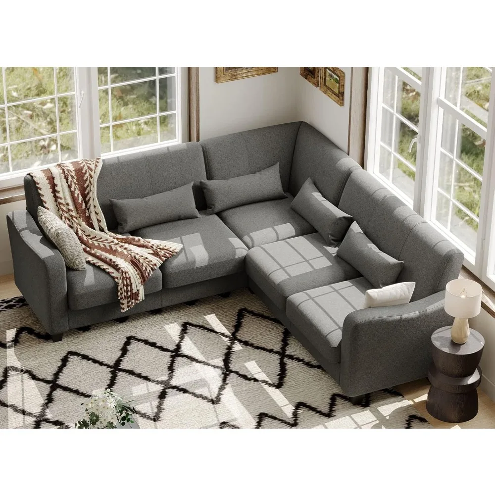 L Shaped Sofa,  Small Sectional Couch with Chaise Solid Corner Sofa Small L Couches 5 Seater Sofa Light Grey