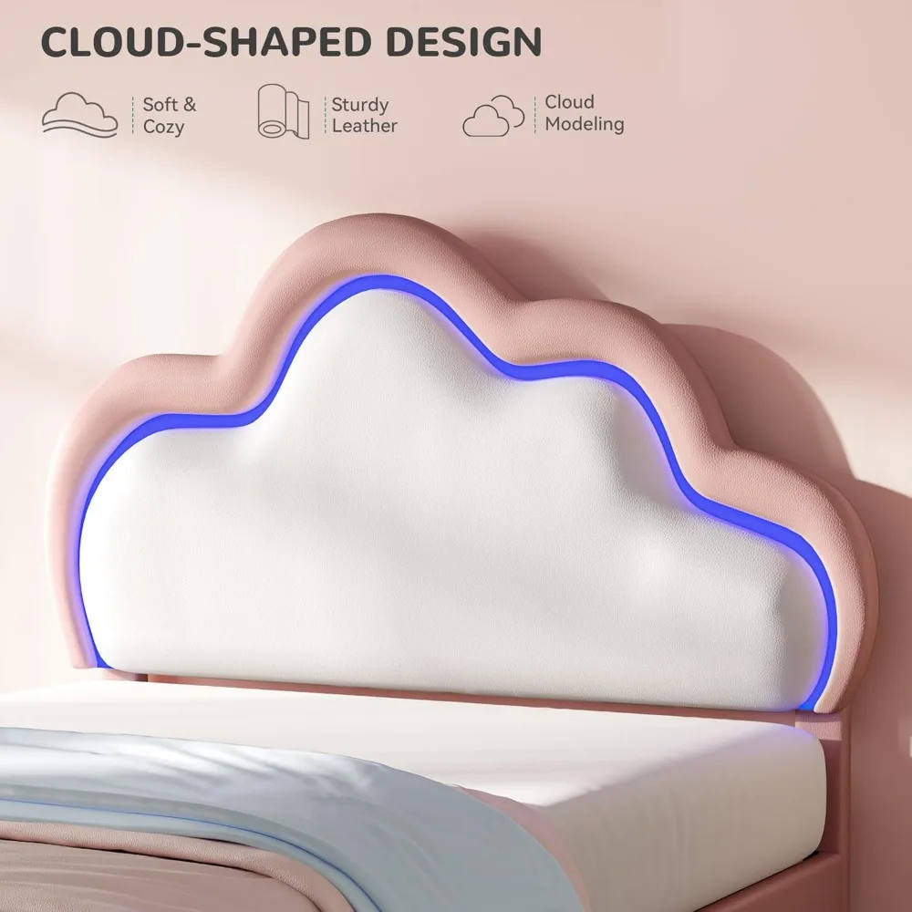 Lit rembourré intelligent LED Queen Size avec tête de lit Cloud réglable et base plateforme