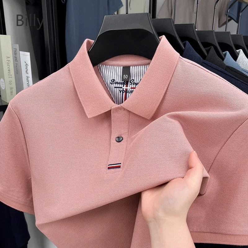 Summer Solid Color Lapel Short Sleeve Polo Shirts Designer Clothes Men New in Tops Tees Compression Men's Cotton T-shirt Fashion