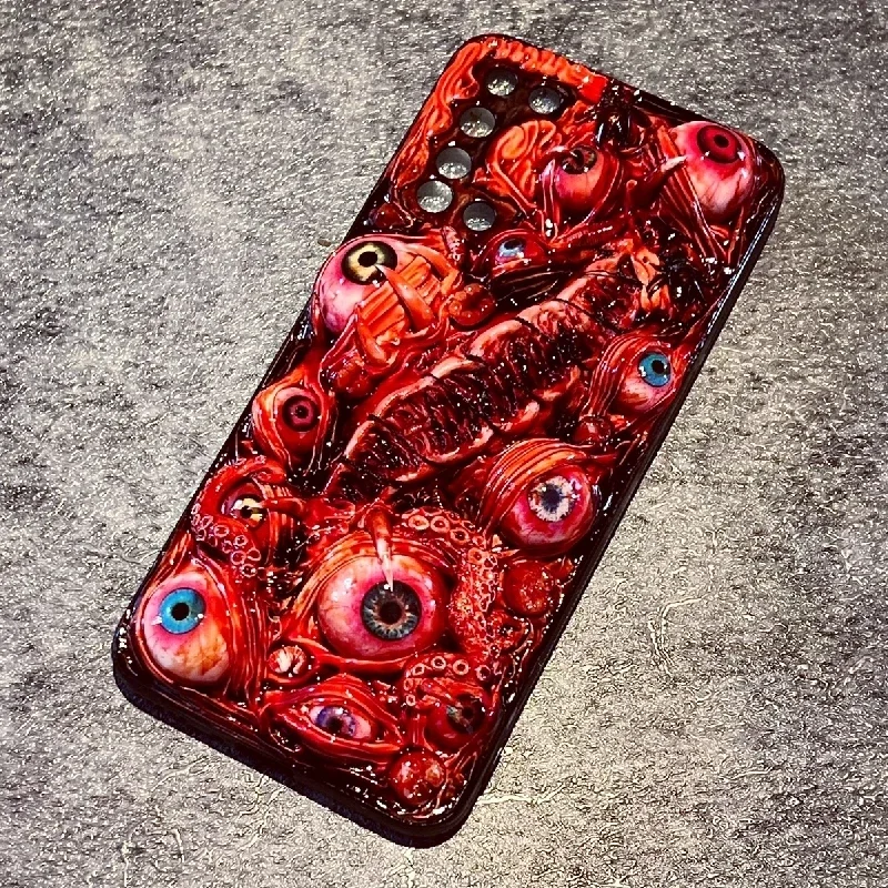 4124 Original 3D Handmade Mobile Phone Case Cthulhu Eyes Bloody Tentacles Horror Brain Gothic Style Mobile Phone Case Custom