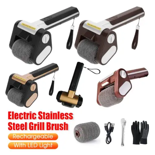 Imagen 2 del producto Cepillo eléctrico para parrilla de rodillo de 350RPM con cabezal de cepillo reemplazable, limpiador de parrilla de acero inoxidable, herramientas limpiadoras de barbacoa recargables