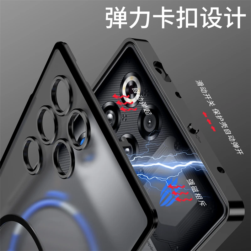 حافظة مغناطيسية لهاتف Redmagic 11 Pro Plus حافظة بإطار معدني من سبائك الألومنيوم لهاتف Nubia Red Magic 11 Pro + 5G غطاء أكريليك شفاف غير لامع