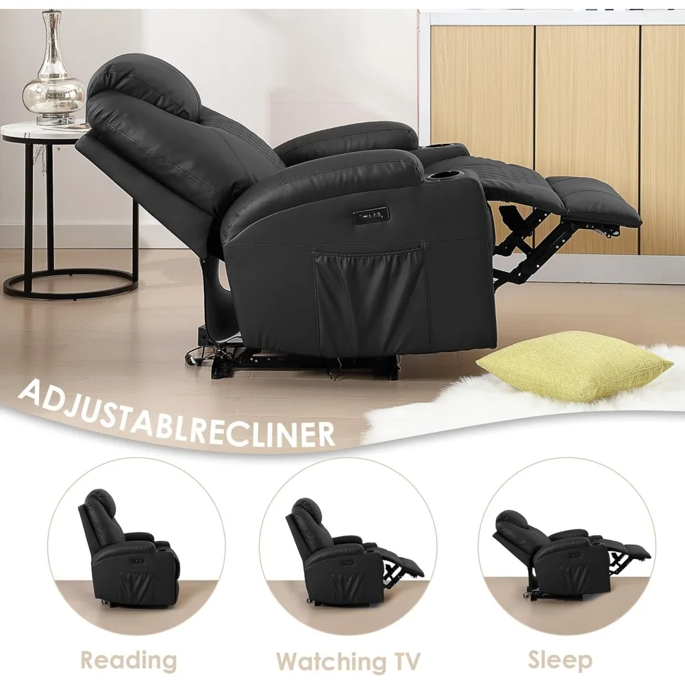 Power Recliner Chair,Electric Home Theater Seating with Massage & Heat,PU Leather Lazy Recliner Gaming Seating with LED Lighting