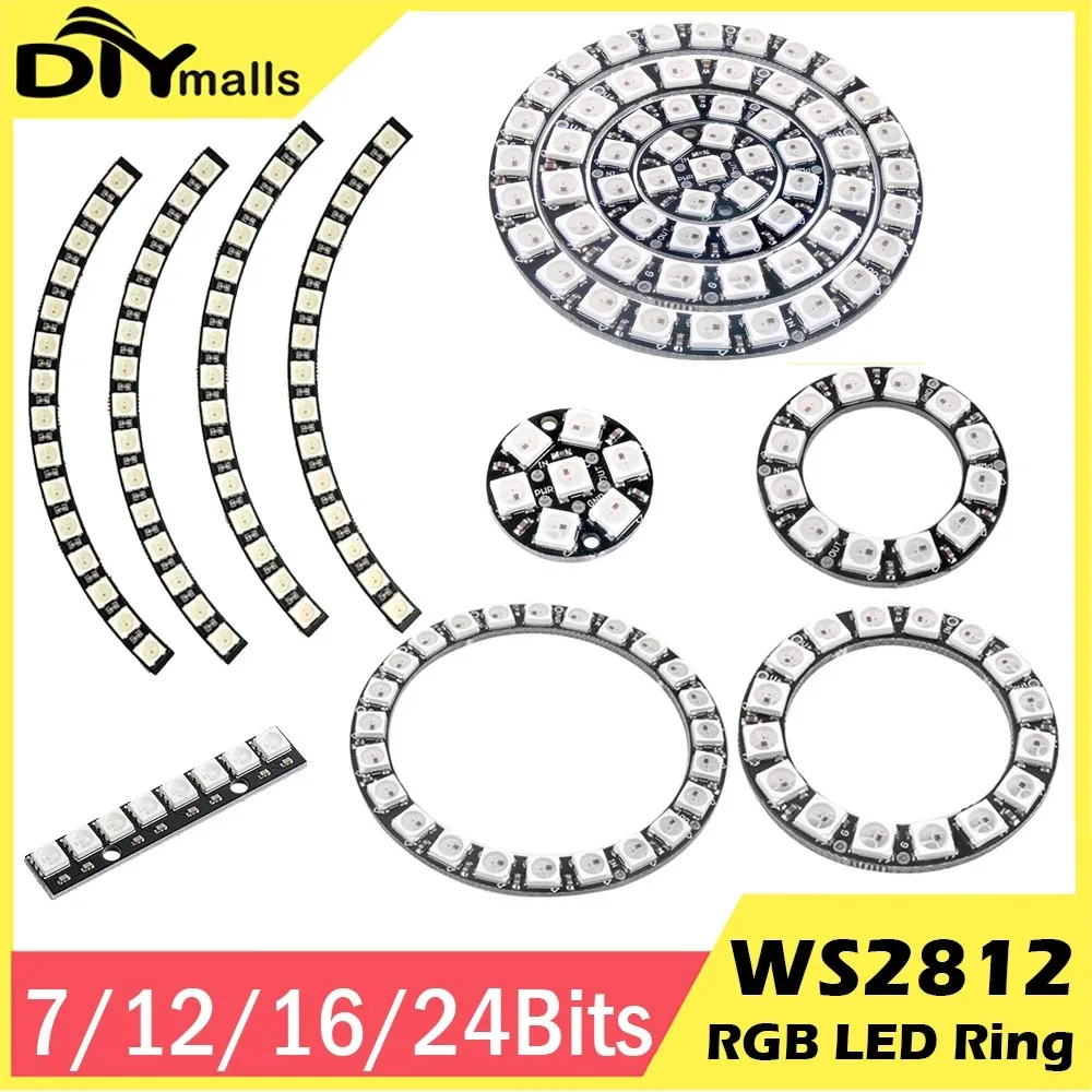 WS2812B 5050 RGB LED Ring 7/8/12/16/24/60 Bits Lamp Light with Integrated Drivers WS2812 for Arduino Raspberry Pi
