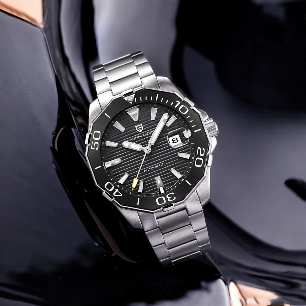 Top PAGANI DESIGN Black Business Men's Watch Sports Mechanical Automatic Watch Stainless Steel Diving Series luminous watch