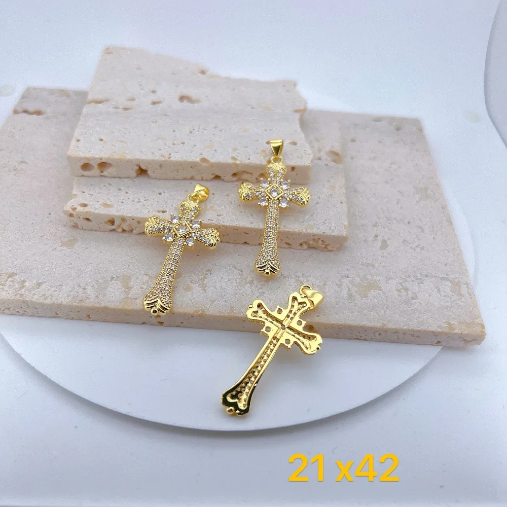 2Pcs Christian Cross Pendant for Diy Necklace Making Accessories Copper Zircon Woman Men Popular Jewelry Supplies Wholesale
