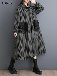 2025 Spring Autumn Oversized Vintage Stripe Long Trench Coat For Women Patchwork Floral Casual Loose Vintage Outerwear Cardigan