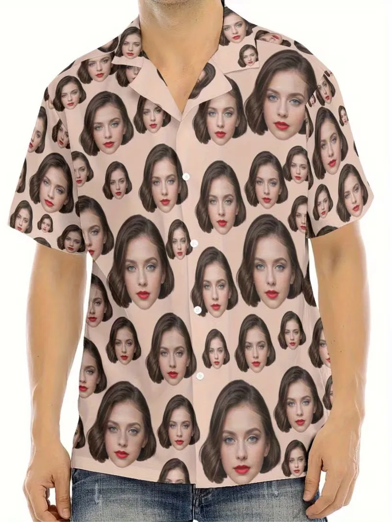 

Рубашка с индивидуальным фото, гавайский стиль, с возможностью персонализации, короткий рукав, на пуговицах, повседневная одежда, для отпуска и отдыха