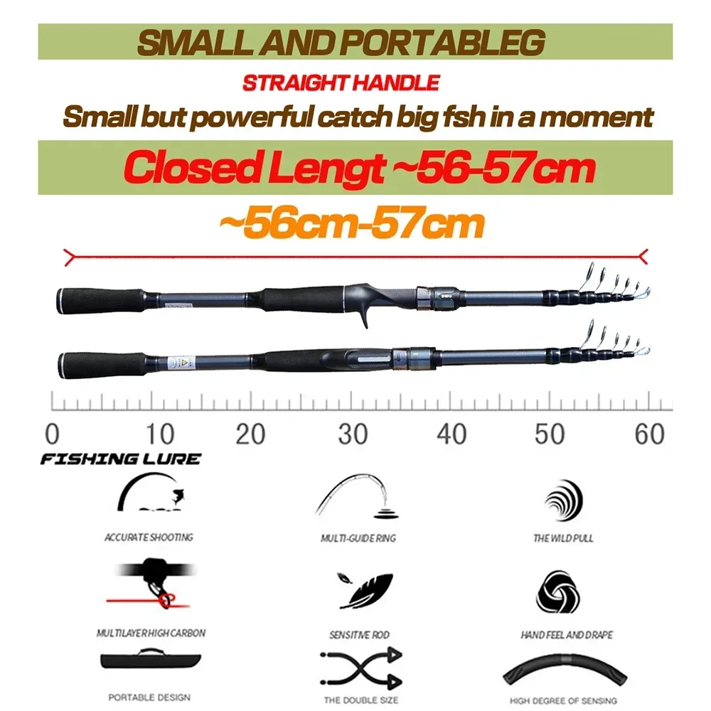 6/7 Sections Hard Carbon Lure Fishing Rod 1.8-3.0m Telescopic Travel Shore Casting Pole M Action for Bass Pike Fishing Tackle