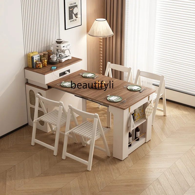 

Smallapartment islanddining table integrated retractable light luxury multi-functional dining room folding down against the wall