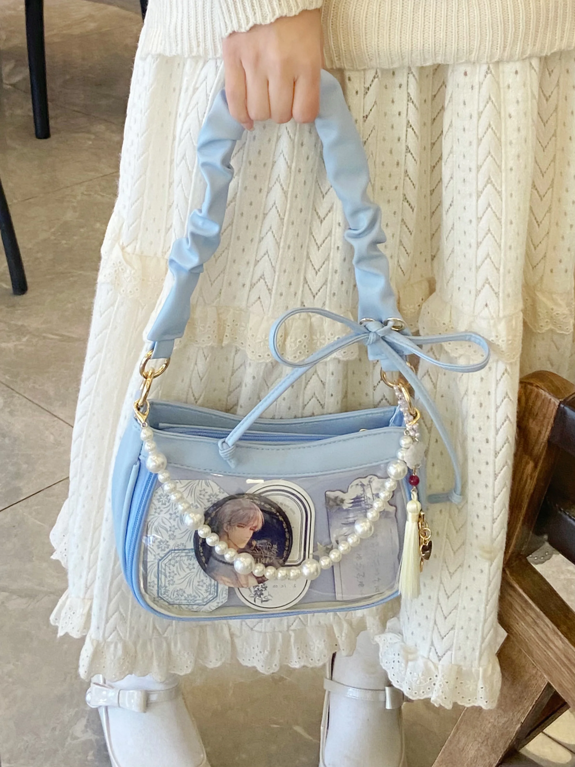 

Японские милые милые сумки в стиле Лолиты с бантом на одно плечо, косые сумки, женские маленькие сумки Lta с рюшами для еды, ручные сумки для подмышек для женщин