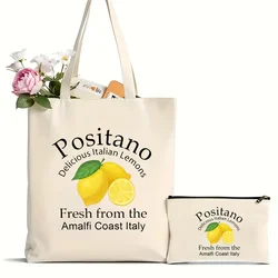 2Pcs Cosmetic Bag Positano Delicious Italian Lemons Fresh From The Amalfi Coast Italy Makeup Bag Southern Italy Travel Gift