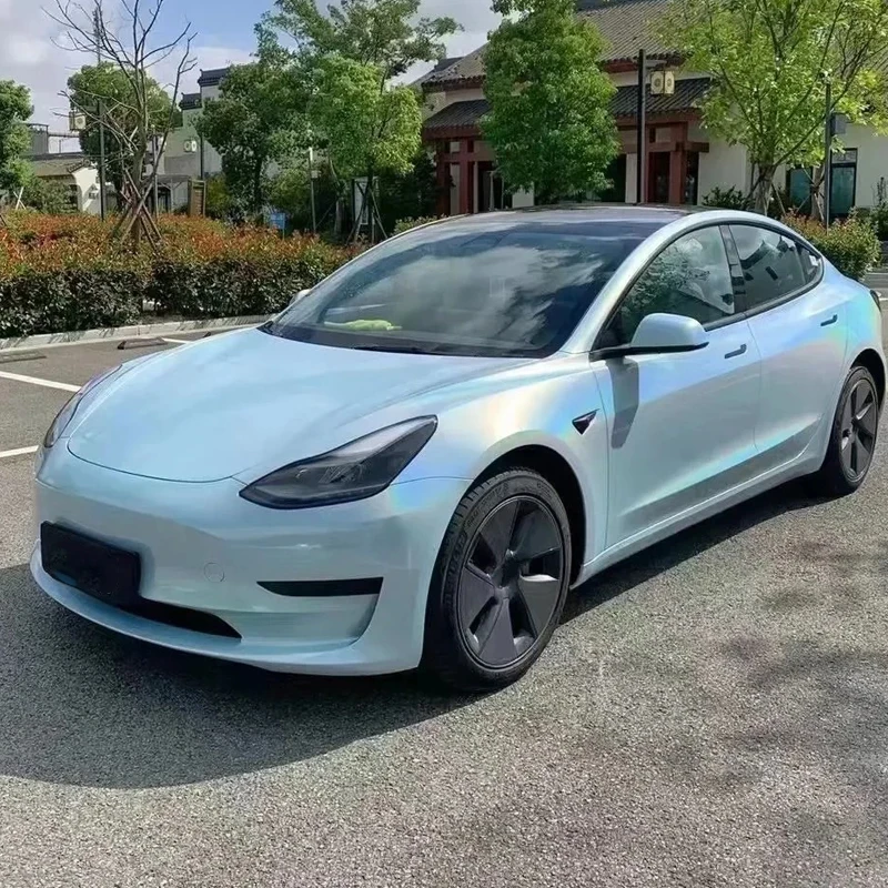 Hot Selling 1.52*17M Glossy PET Rainbow Laser Vinyl Wrap Self-Healing Glacier Blue Full Body Car Color Changing Film