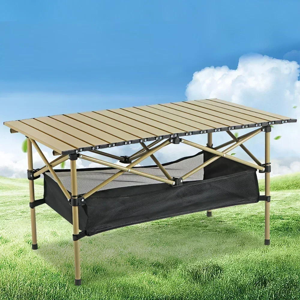 Portable Outdoor Folding Long Table Storage Black Camping Desk Barbecue Easy To Install with Net Bag Light Stable