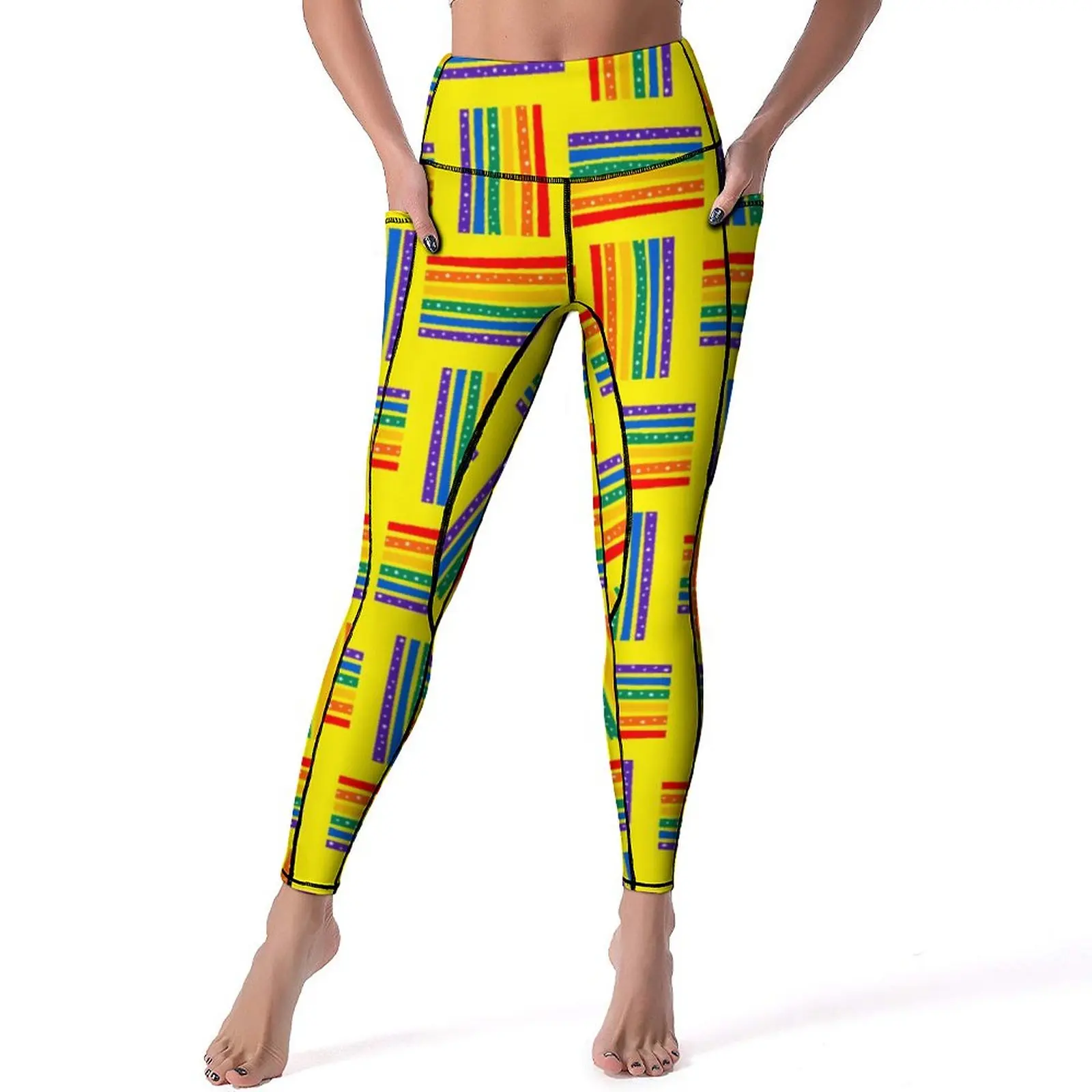 Joli pantalon de Yoga arc-en-ciel avec poches pour femme, Leggings Sexy, taille haute, Kawaii, collants de Fitness personnalisés