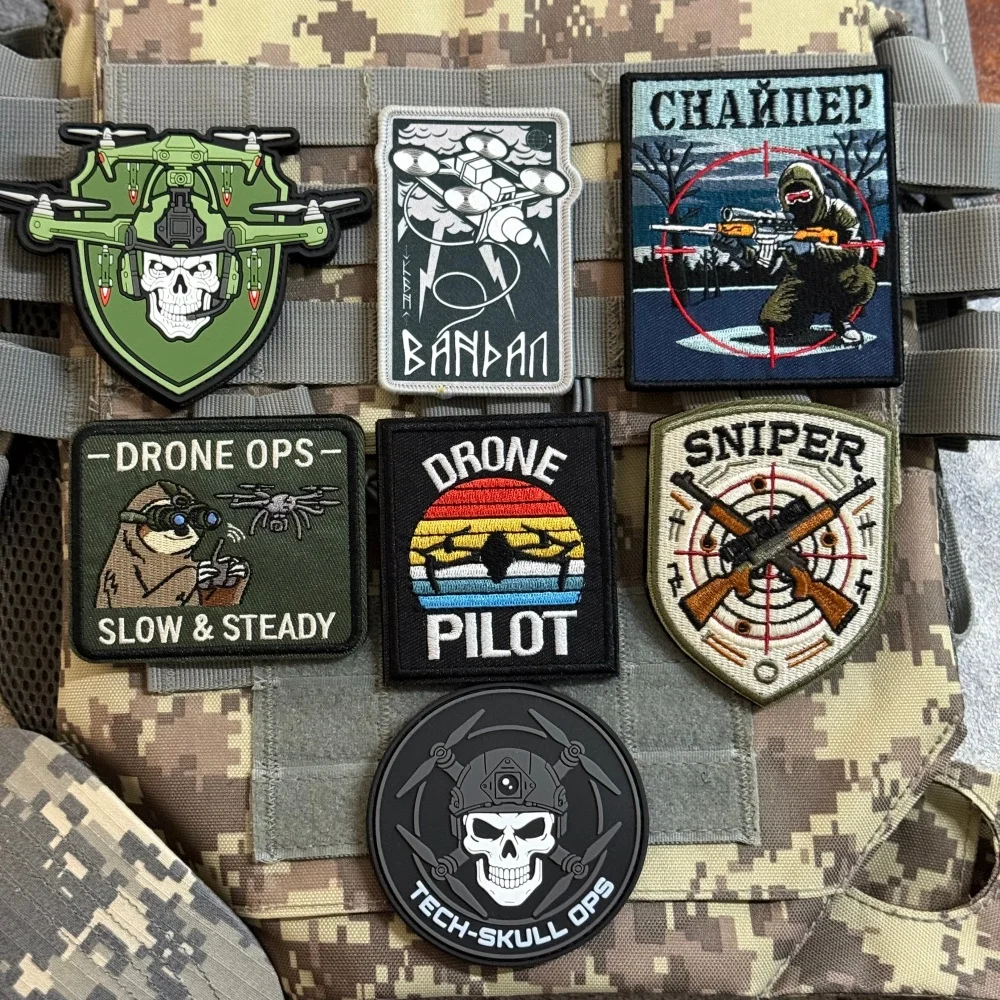 Parches Impresos con Gancho y Bucle para Ropa, Mochila Militar y del Ejército: Insignia de Moral de Piloto de Dron Táctico Sniper y Operador FPV