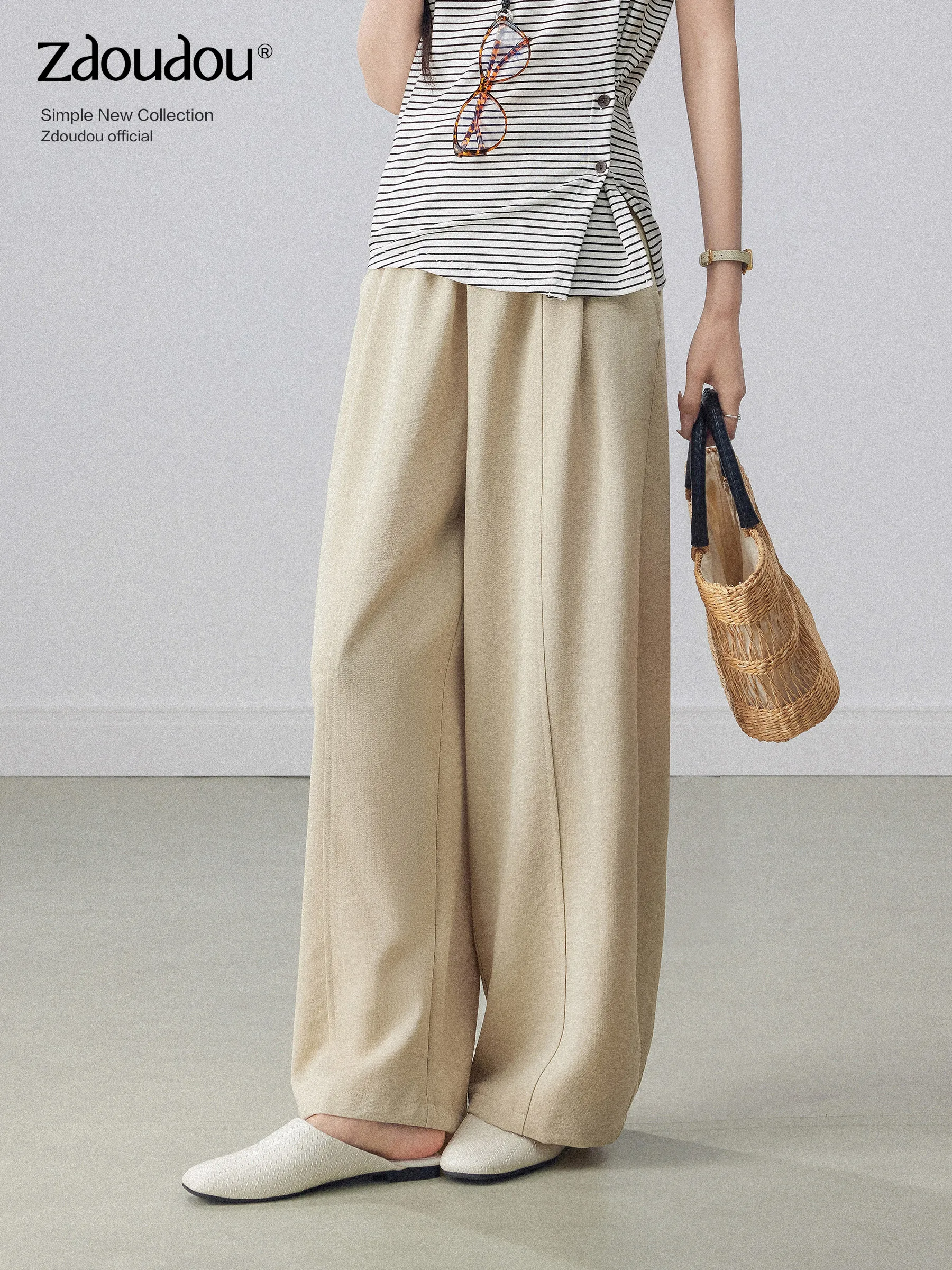 

High Waist Casual Straight Leg Pants Women Summer 2026 New Slimming Pleated Loose Wide Leg Pants Comfortable Casual Trousers