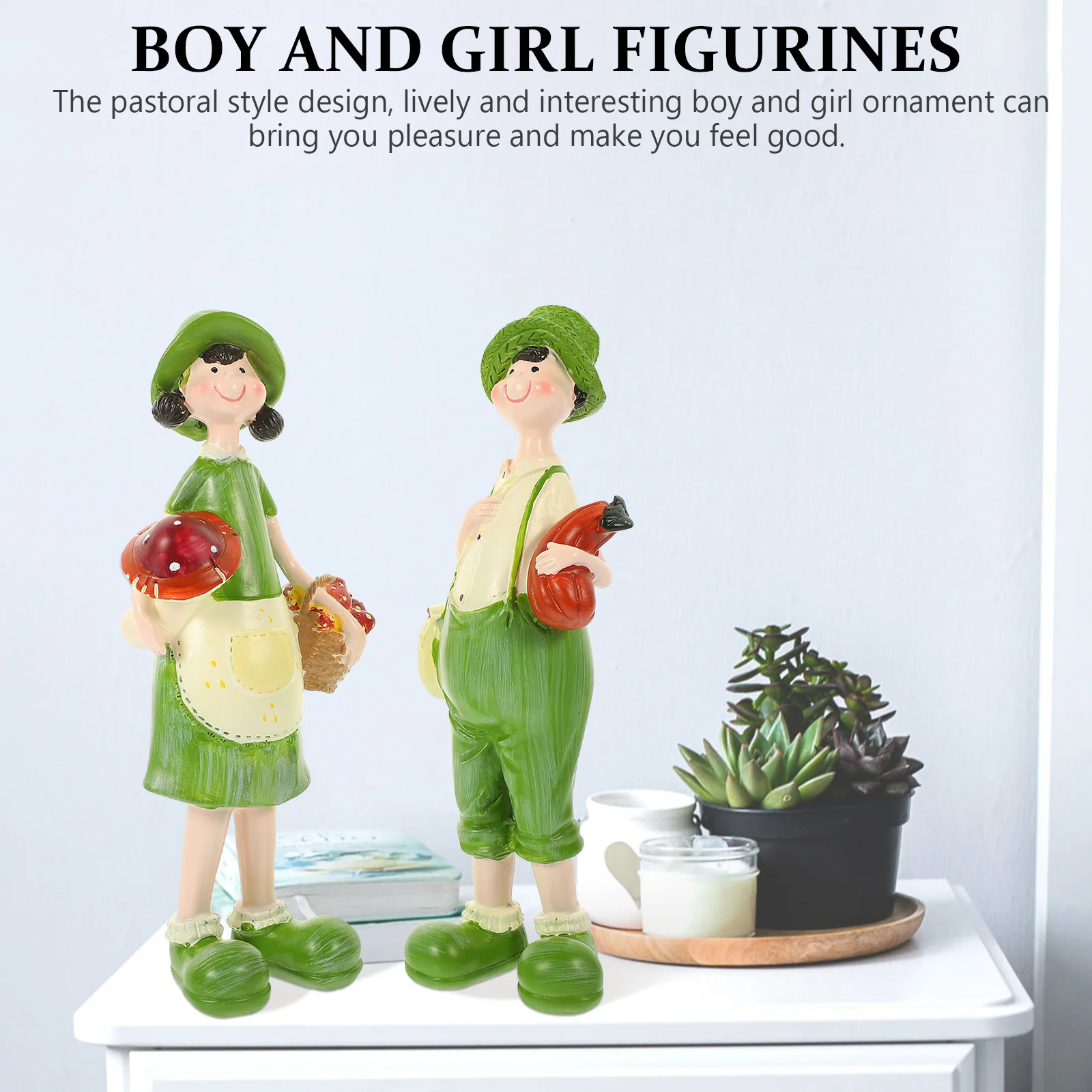 

1 Pair Resin Boy Girl Statue Cute Kids Handcrafted Pastoral Style Desktop Home Office Decor Birthday Party Gift Car Interior