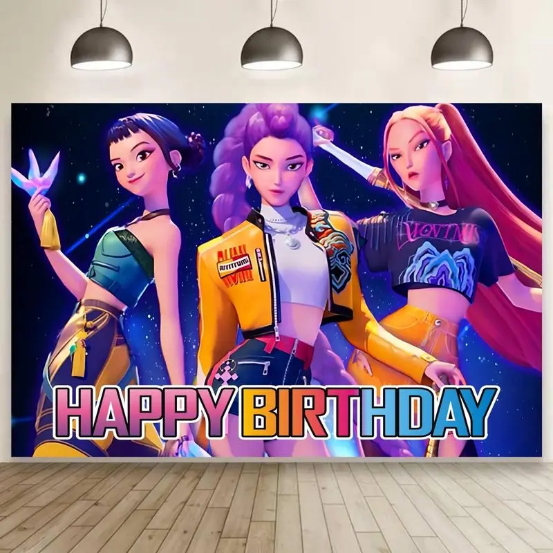1pc2Dflat, Devil Hunter Geburtstagsdekoration, Devil Hunter Happy Birthday Banner, Geburtstagsparty-Zubehör-Hintergrund, wsj