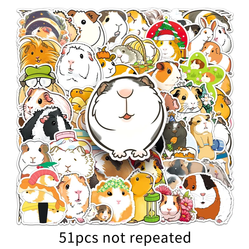 51Sheets Cute Cartoon Guinea Pig Graffiti Sticker Kawaii Aesthetic Stickers Laptop Notebook Suitcase Cup DIY Decoration Stickers