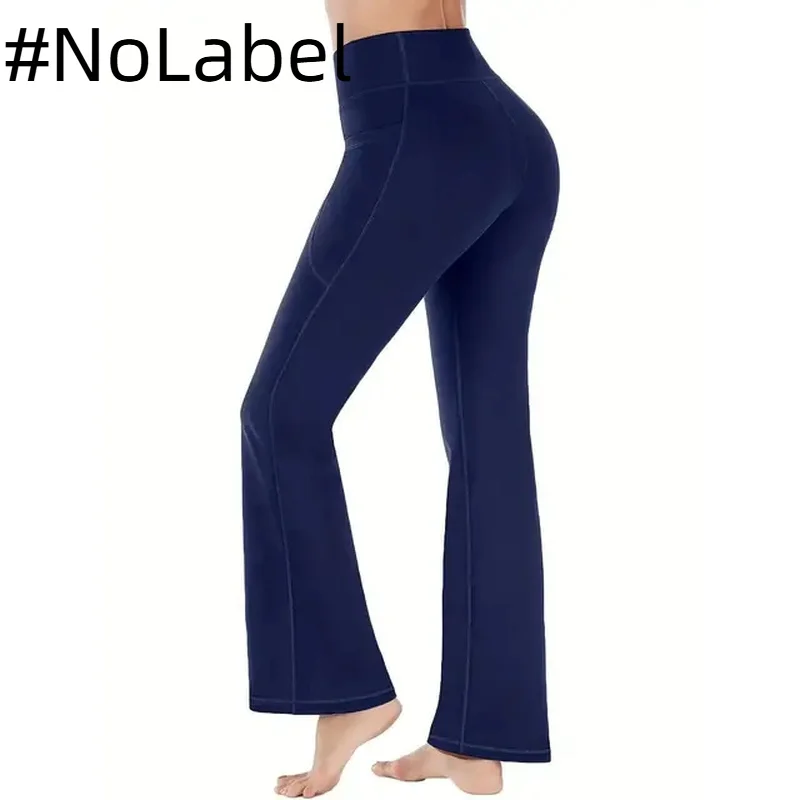 NoneLabelCollection Women's Flared Pants with Pockets Flared Leg Yoga Pants High Waist Fitness Casual Tummy Tuck Pants