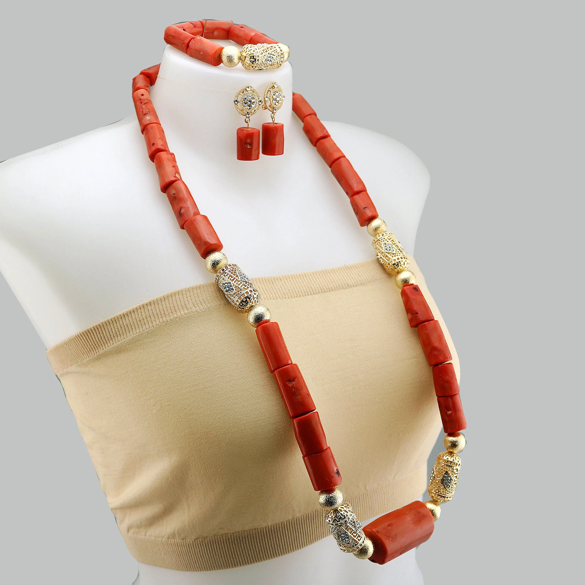 

Natural Traditional Nigerian Wedding Natural Coral Beads Bridal Jewelry Sets African Beads Jewelry Necklace Set