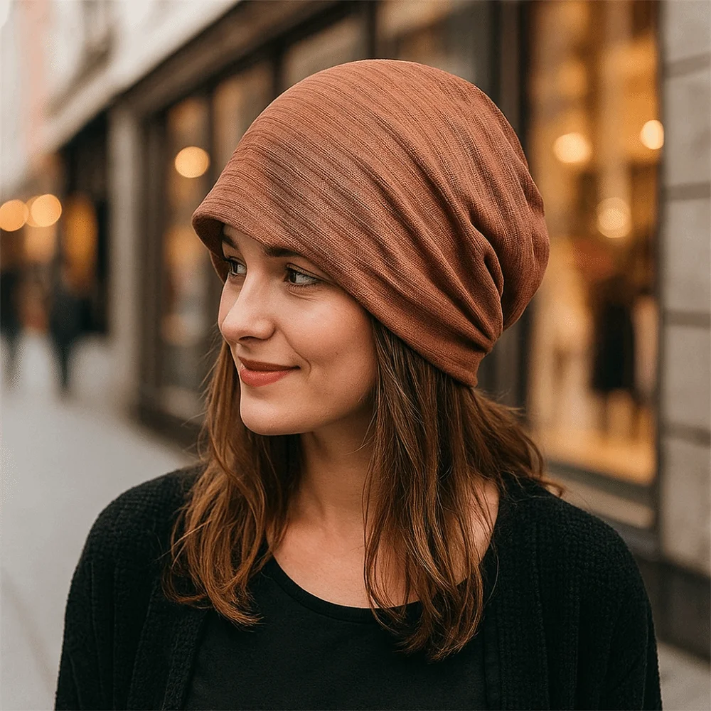 

Тканевые шапки в полоску, шапка с напуском, двухслойная ветрозащитная вязаная уличная мешковатая тюбетейка, теплая удобная тонкая шапка для живой изгороди