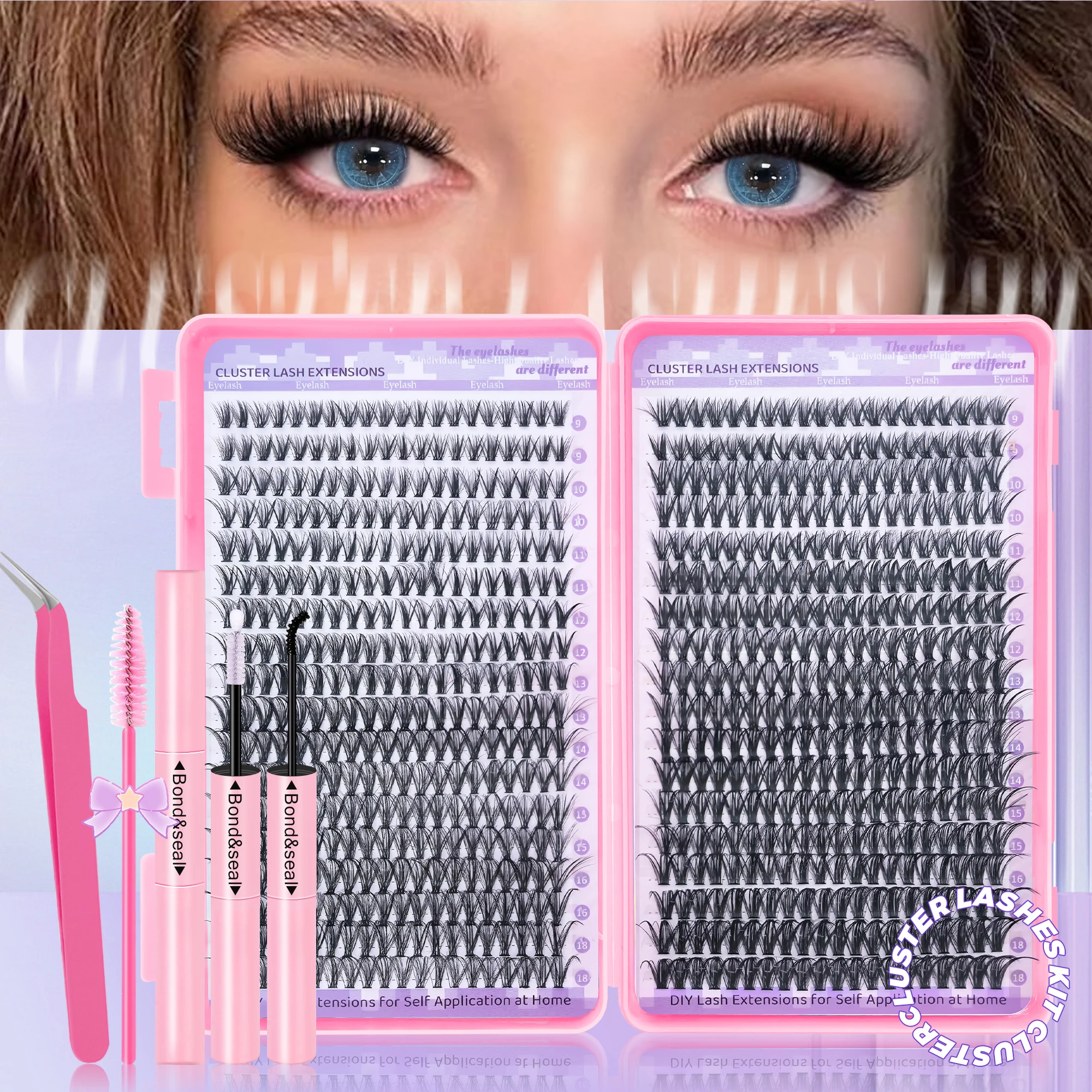 720PCS-30D/40D com adesivo, pinça, escova e modelador de cílios para DIY em casa. Desgaste longo sem fadiga ocular, como luz como fe