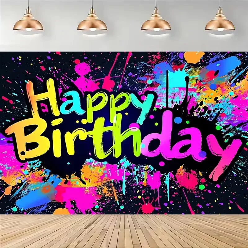 Vibrant Happy Birthday Celebration Wall Art Poster Colorful Paint Splatter Design for Party Decor