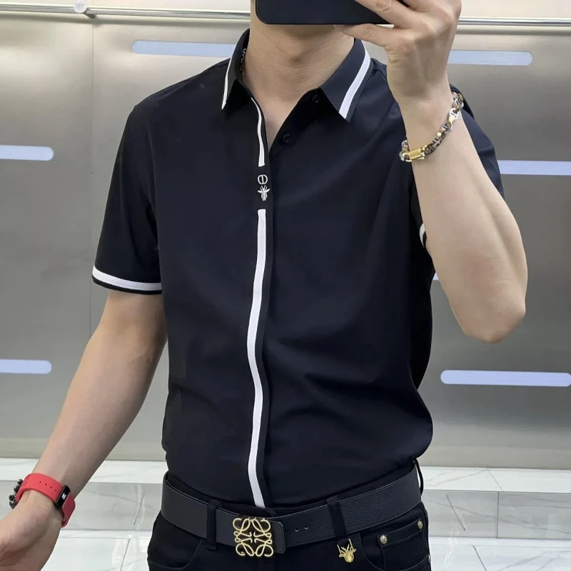 

Men's High-end Short-sleeved Business Casual and Versatile Slim Fit Embroidered Handsome Shirt
