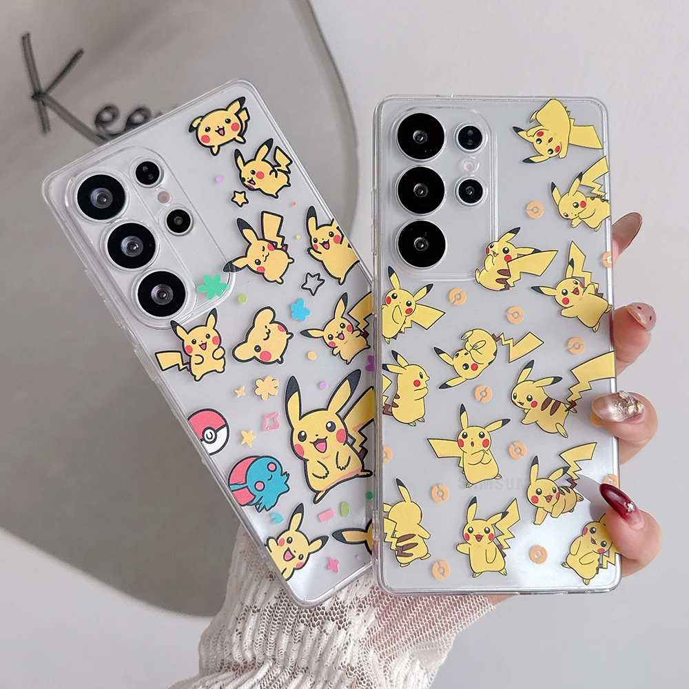 Fashion Japan Anime Pocket Monsters Pokemon Pikachu Transparent Phone Case For Samsung Galaxy S26 25 24 23 Ultra Puls Soft Cover