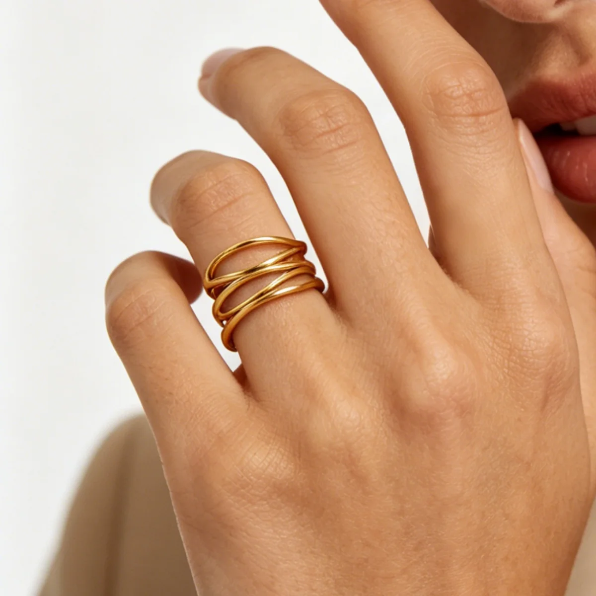 Women's Gold Plated Multi Layer Wavy Chunky Ring