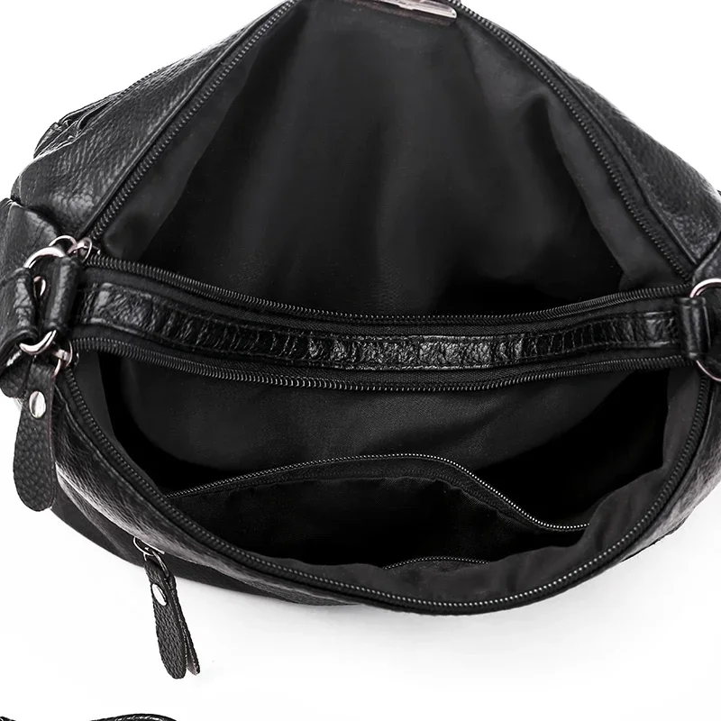 Women Washed Soft Leather Shoulder Bag Casual Crossbody Bag for Female Multi-pocket Handbag Messenger Bags