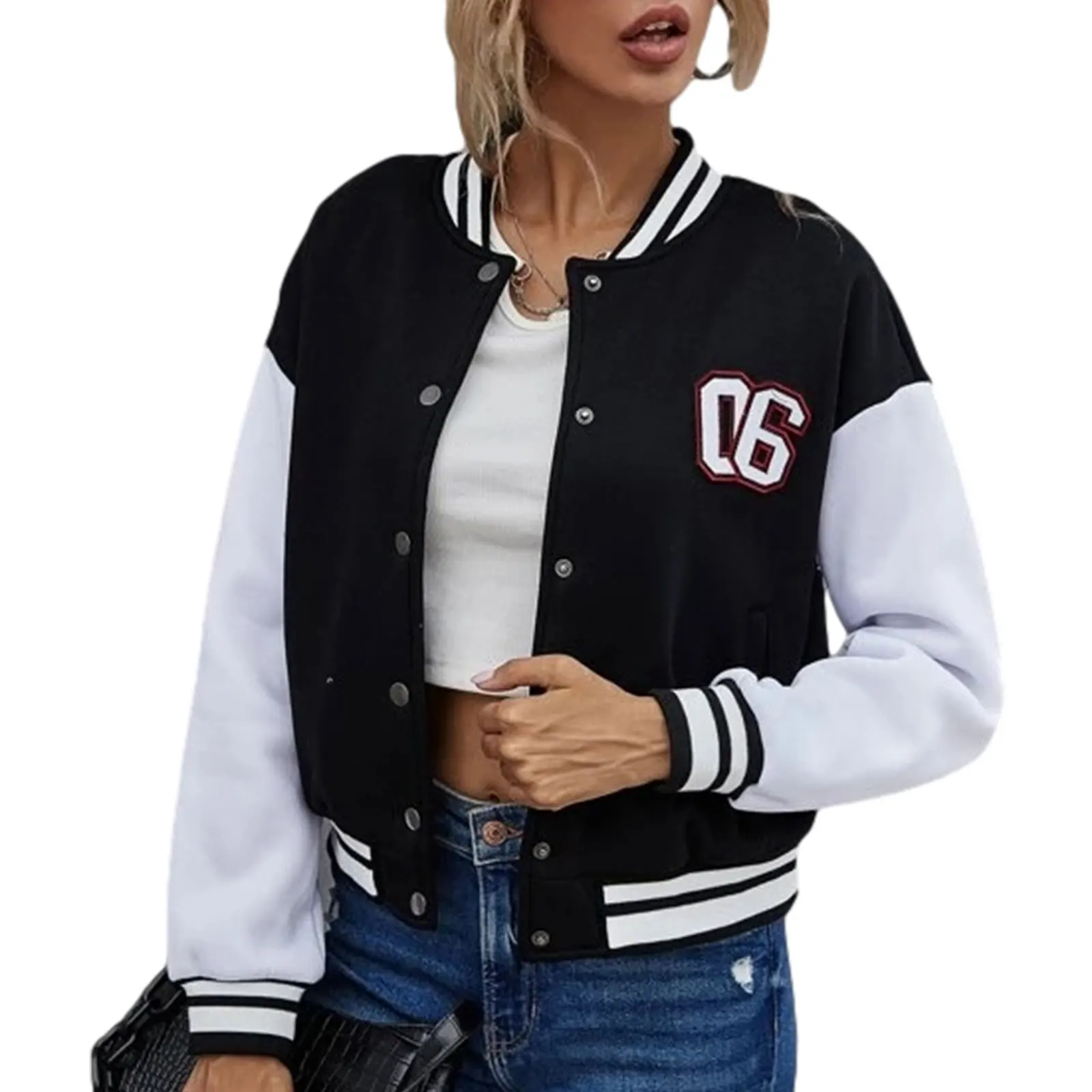 Y2K Girls Long Sleeve Jacket Autumn Ladies Leisure Style Color Matching Stand Collar Baseball Uniform Tops Single-breasted Coat