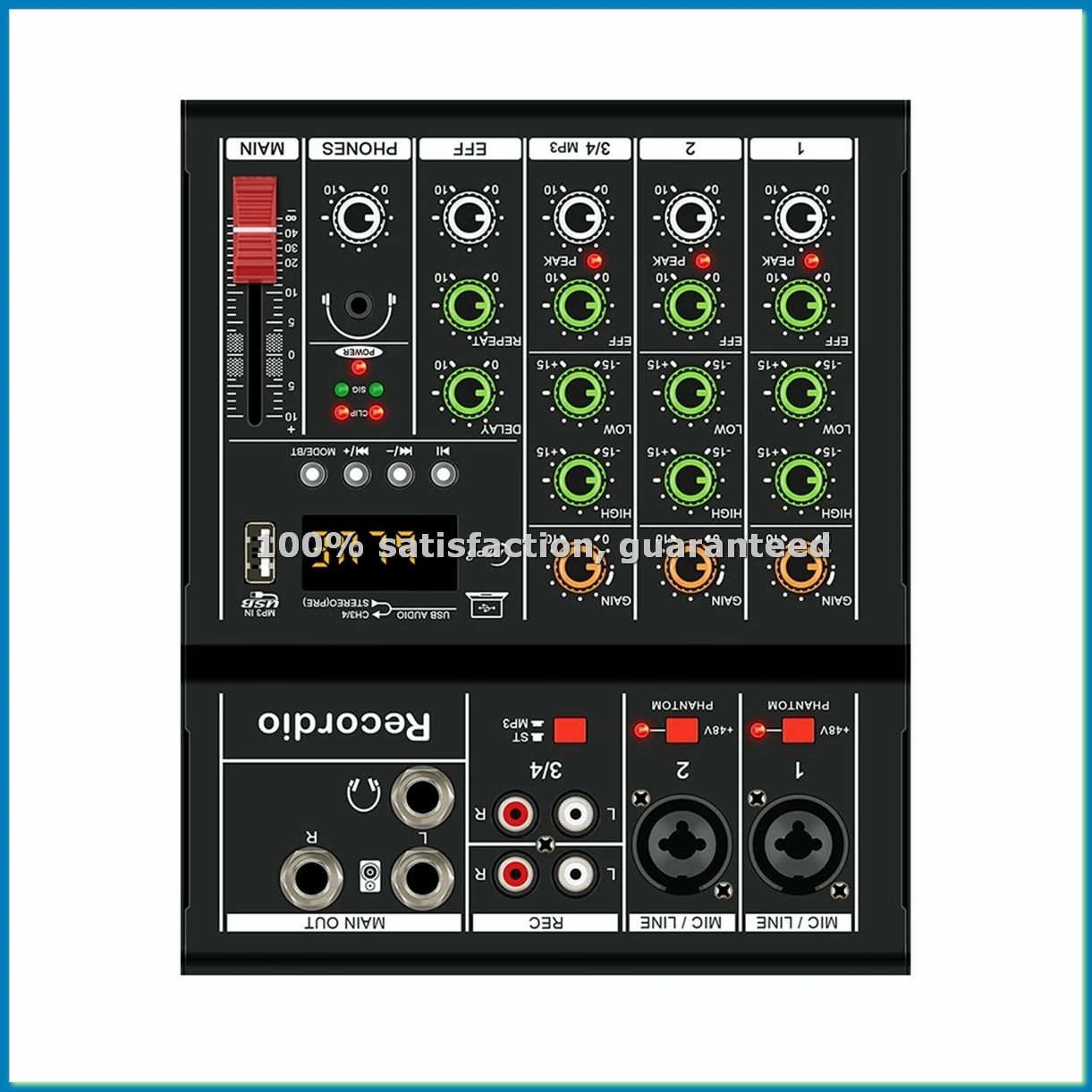 

-A4 Professional Portable Digital Dj Console with USB Mixer Border Live Singing 4 Channel Audio Mixer Black-VVNB