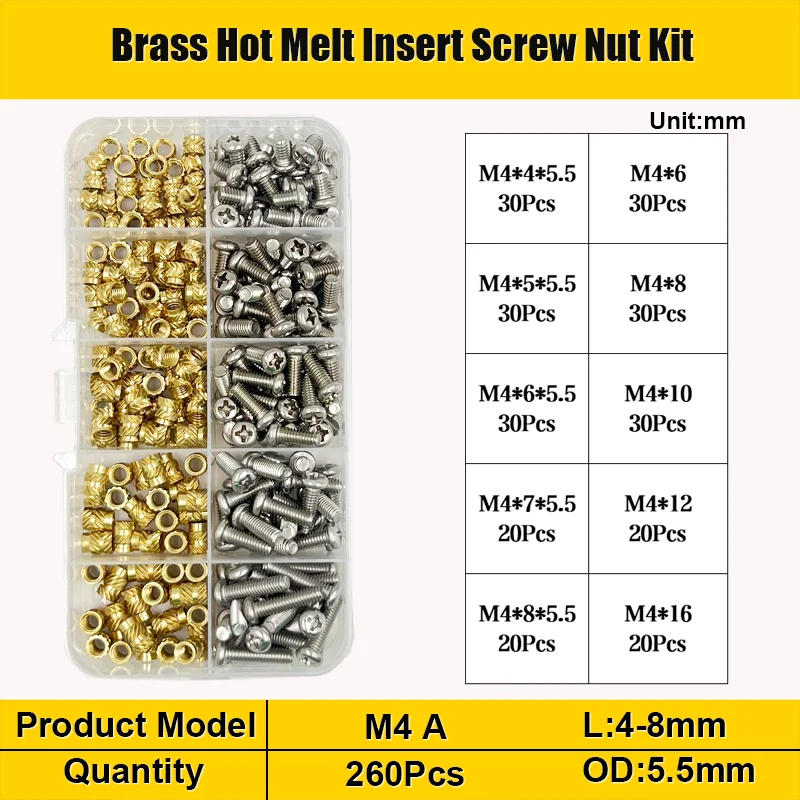 M1,4 M1,6 M2 M3 M4 M5 Messing Hot Melt Einsatz Rändelmutter und Edelstahl Schraubensatz Einsatzmutter Gewinde gerändelte Einbettungsmutter – Detail 10