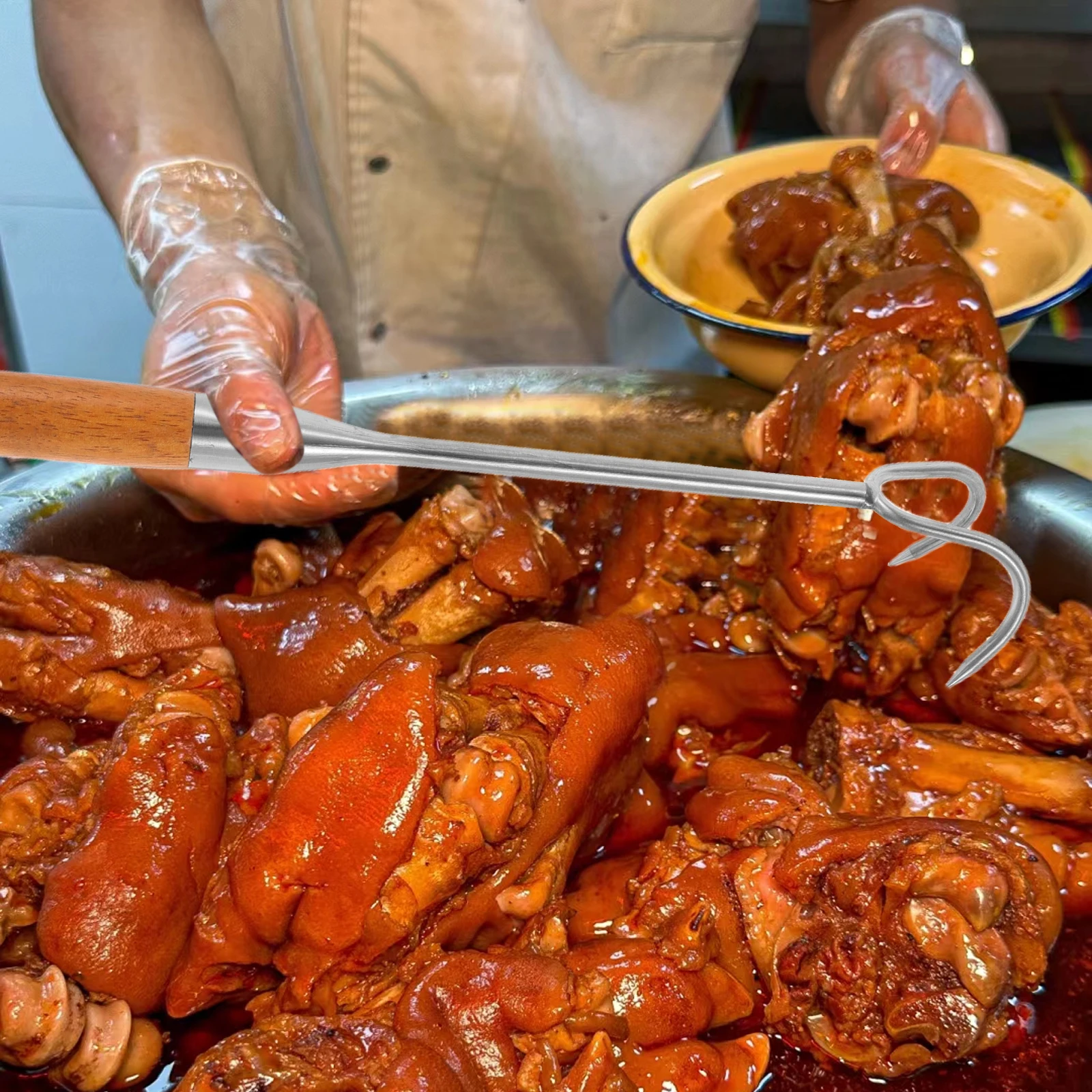 

Outdoor Cooked Food Hooks Durable Stainless Steel BBQ Turner Hook Portable Camping Kitchen Tool Heavy Duty Roasting Flipper Long