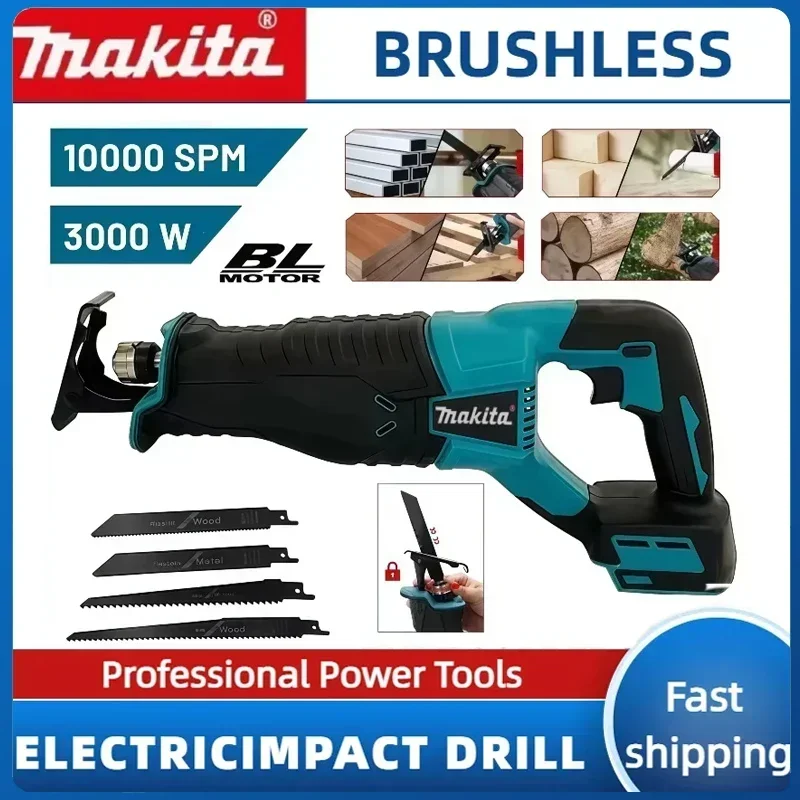 Makita Brushless Reciprocating Saw Reciprocating Saw Portable Cordless Power Tools With 4pcs Saw Blades For 20V 18V Battery